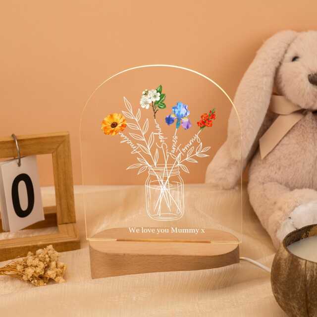 Mother's Day Gift For Mom/Grandma Personalised Gifts Mom, Custom Family Bouquet Night Light, Mum's Bunch With Kids Name, Birth Flower Lamp - image 1