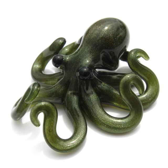 Small Glass Octopus Pendant Emerald Shimmer - image 1