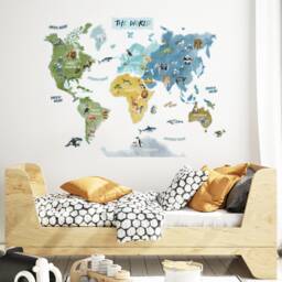 Kids World Map Wall Decal - PVC Free, No Odour Repositionable Peel & Stick Fabric Sticker