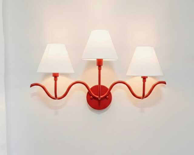 Wall Light - Bold Red Three Arm Designer Sconce, Modern Curved Luxury Lighting Fixture For Statement Bedroom & Living Space Decor - image 1