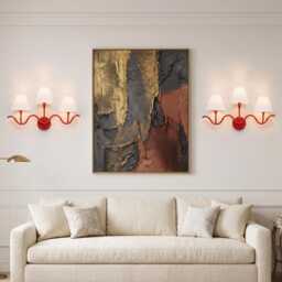Wall Light - Bold Red Three Arm Designer Sconce, Modern Curved Luxury Lighting Fixture For Statement Bedroom & Living Space Decor - thumbnail 3