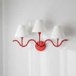 Wall Light - Bold Red Three Arm Designer Sconce, Modern Curved Luxury Lighting Fixture For Statement Bedroom & Living Space Decor - thumbnail 2