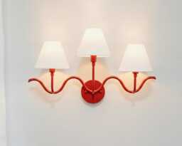 Wall Light - Bold Red Three Arm Designer Sconce, Modern Curved Luxury Lighting Fixture For Statement Bedroom & Living Space Decor - thumbnail 1