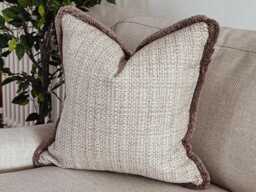 Cream Textured Cushion Cover With Fringe - Basket Weave Throw Pillow Neutral Decor All Sizes & Colours - Lexi - thumbnail 1