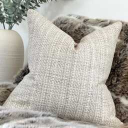Cream Textured Cushion Cover With Fringe - Basket Weave Throw Pillow Neutral Decor All Sizes & Colours - Lexi - thumbnail 4