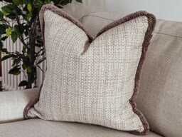 Cream Textured Cushion Cover With Fringe - Basket Weave Throw Pillow Neutral Decor All Sizes & Colours - Lexi