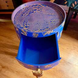 Blue Tiger Bedside Table With Navy Blue & Orange Top . Fun Bright Home Decor Ideal For Nightstand Or Side Table. Inbuilt Drawer - thumbnail 4