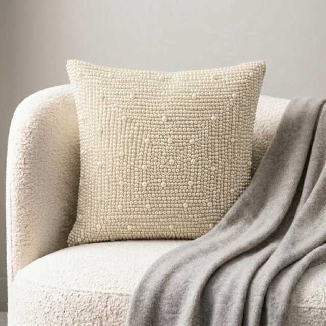Ivory Art Silk, Pearl Embroidered Abstract Pattern, Contemporary Throw Pillow Cover/Euro Sham - World - image 1