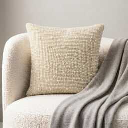 Ivory Art Silk, Pearl Embroidered Abstract Pattern, Contemporary Throw Pillow Cover/Euro Sham - World - thumbnail 1