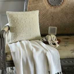 Ivory Art Silk, Pearl Embroidered Abstract Pattern, Contemporary Throw Pillow Cover/Euro Sham - World - thumbnail 3