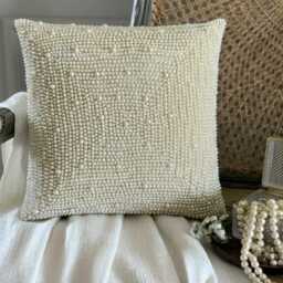Ivory Art Silk, Pearl Embroidered Abstract Pattern, Contemporary Throw Pillow Cover/Euro Sham - World - thumbnail 2