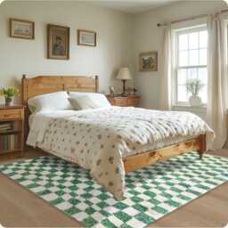 Green Checkered Moroccan Rug, Shag White & Checker Rug, Large Area Berber Rug - thumbnail 2