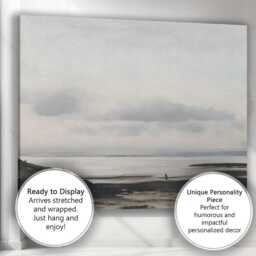 Minimal Coastal Shoreline Seascape With Soft Grey Horizon Canvas Wall Art Print Decor Picture Ready To Hang - thumbnail 3