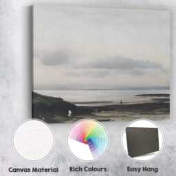 Minimal Coastal Shoreline Seascape With Soft Grey Horizon Canvas Wall Art Print Decor Picture Ready To Hang - thumbnail 2