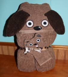 Child Size Puppy Cotton Hooded Bath Towel For Kids & Babies Tan With Dark Brown Ears - Personalization Available