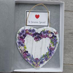 Flower Heart Slate Plaque Purple Decoupage Wall Hanging - 15cm - thumbnail 3
