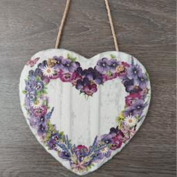 Flower Heart Slate Plaque Purple Decoupage Wall Hanging - 15cm - thumbnail 2