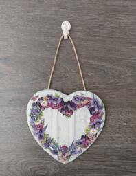 Flower Heart Slate Plaque Purple Decoupage Wall Hanging - 15cm