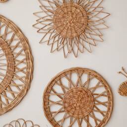 Wicker Wall Basket Set Boho Nursery Decor, Flower & Butterfly Accents - thumbnail 2
