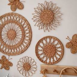Wicker Wall Basket Set Boho Nursery Decor, Flower & Butterfly Accents - thumbnail 4