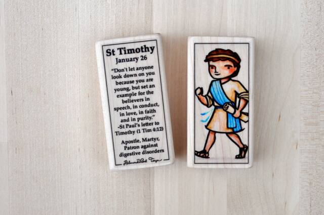 st Timothy Patron Saint Block With Gift Bag // Of Digestive Disorders Catholic Toys By Almondrod - image 1