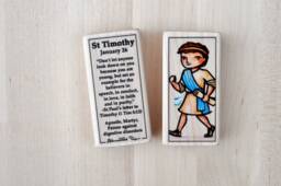 st Timothy Patron Saint Block With Gift Bag // Of Digestive Disorders Catholic Toys By Almondrod