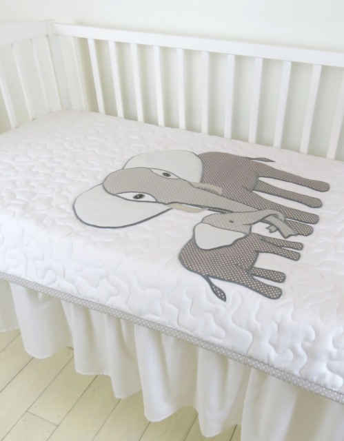 Gray Baby Blanket, Elephant Crib Bedding, Modern Boy Quilt - image 1