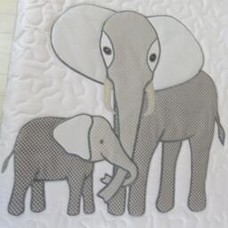 Gray Baby Blanket, Elephant Crib Bedding, Modern Boy Quilt - thumbnail 3