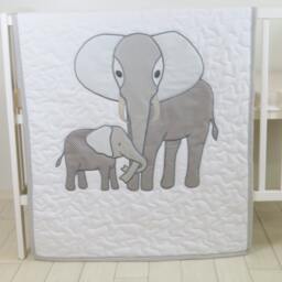 Gray Baby Blanket, Elephant Crib Bedding, Modern Boy Quilt - thumbnail 2