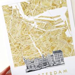 Amsterdam Watercolor Map & Architectural Sketch Netherlands City Block Plan - Art Print Wedding Graduation Gift European Travel - thumbnail 2