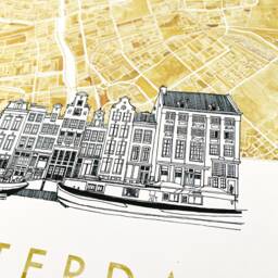 Amsterdam Watercolor Map & Architectural Sketch Netherlands City Block Plan - Art Print Wedding Graduation Gift European Travel - thumbnail 3