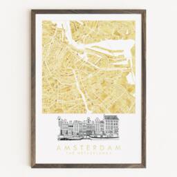Amsterdam Watercolor Map & Architectural Sketch Netherlands City Block Plan - Art Print Wedding Graduation Gift European Travel - thumbnail 1