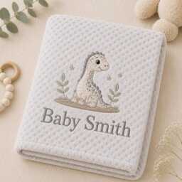 Baby Dinosaur Embroidered Blanket Personalised With Baby's Name 90cm X 70cm - thumbnail 2