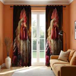 Regal Chicken Portrait Curtains, Funny Renaissance Rooster Drapes, Baroque Farmhouse Window Panels For Whimsical Home Decor - thumbnail 3