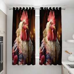 Regal Chicken Portrait Curtains, Funny Renaissance Rooster Drapes, Baroque Farmhouse Window Panels For Whimsical Home Decor - thumbnail 2