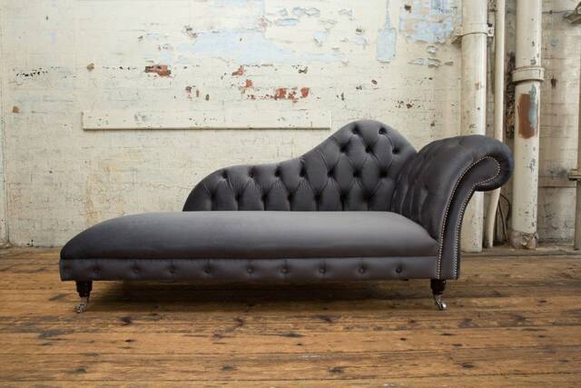 British Handmade Grey Velvet Fabric Chesterfield Chaise Lounge - image 1
