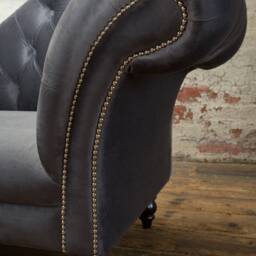 British Handmade Grey Velvet Fabric Chesterfield Chaise Lounge - thumbnail 2