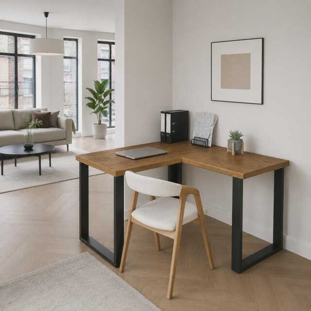 Brigg L-Shape Desk With Industrial Legs & Rustic Wood - image 1