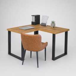 Brigg L-Shape Desk With Industrial Legs & Rustic Wood - thumbnail 2