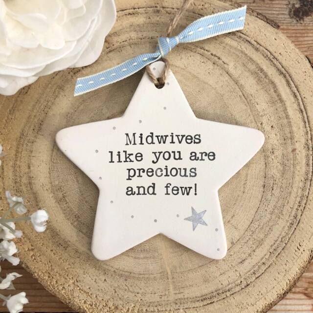 Personalized Midwife Gift Hand Stamped Ceramic Star Decoration - image 1