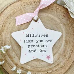 Personalized Midwife Gift Hand Stamped Ceramic Star Decoration - thumbnail 3