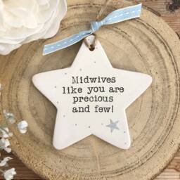 Personalized Midwife Gift Hand Stamped Ceramic Star Decoration - thumbnail 1