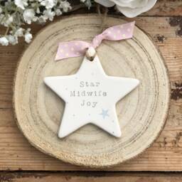 Personalized Midwife Gift Hand Stamped Ceramic Star Decoration - thumbnail 2