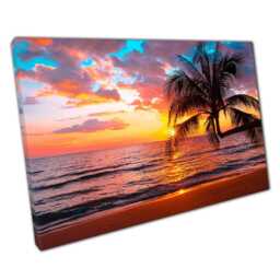 Tropical Sunset Wall Art Print Palm Trees Seascape Canvas Decor For Home Office - thumbnail 1