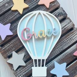 Hot Air Balloon, Personalised, Baby Name, Children's Bedroom Decor, Nursery, Wall Name Plaque - thumbnail 2