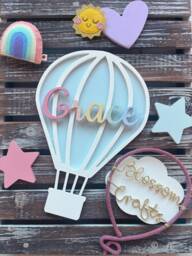 Hot Air Balloon, Personalised, Baby Name, Children's Bedroom Decor, Nursery, Wall Name Plaque - thumbnail 1