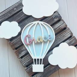 Hot Air Balloon, Personalised, Baby Name, Children's Bedroom Decor, Nursery, Wall Name Plaque - thumbnail 3