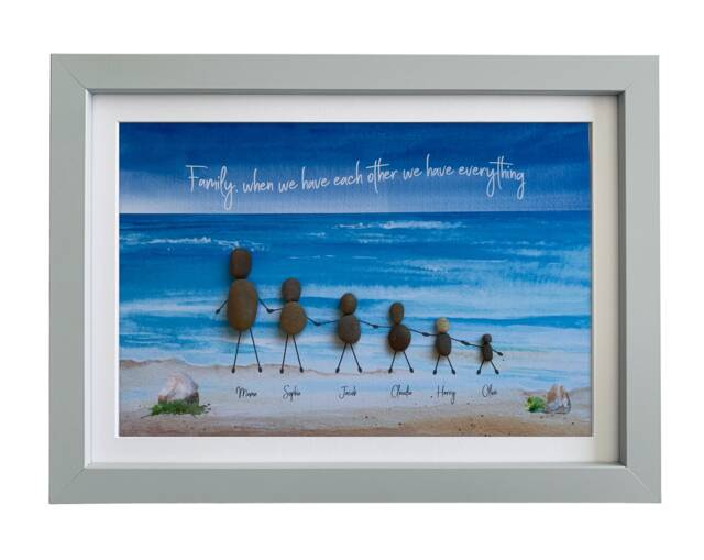 Pebble Picture Personalised Wall Art. Framed Beach Stone Unique Gift Christmas Home Family Christening Baby Birth Wedding Birthday Mum Dad - image 1