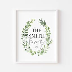 Personalised Family Name Print Green Watercolour Wreath Wall Art - Unframed - thumbnail 1