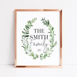 Personalised Family Name Print Green Watercolour Wreath Wall Art - Unframed - thumbnail 2